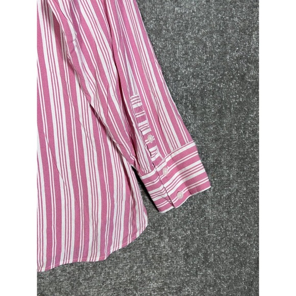 Torrid Striped Rayon Slub Drop Shoulder Button Up Top Shirt Womens Size 1X Pink - Picture 6 of 8